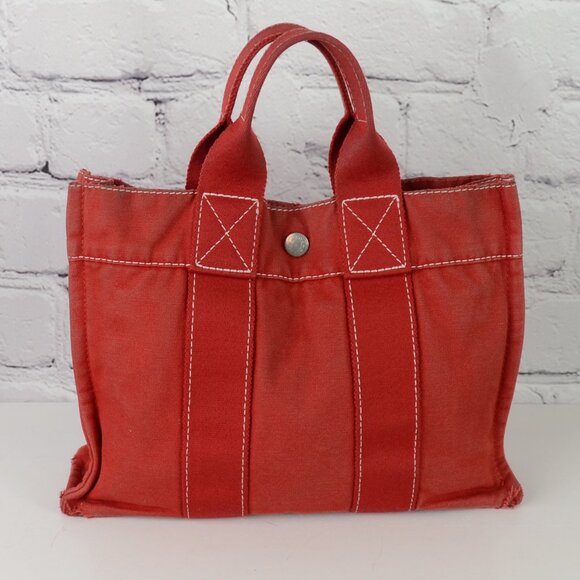 HERMES Vintage Small Red Canvas Fourre Tote - Project Bag - Picture 4 of 12
